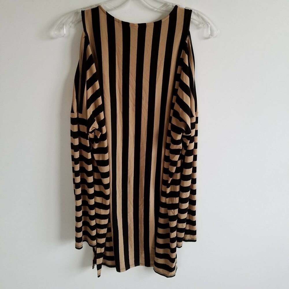 Chico’s Zenergy Women’s Tandy Cold Shoulder Tan Black Mixed Striped Tunic - Picture 6 of 10
